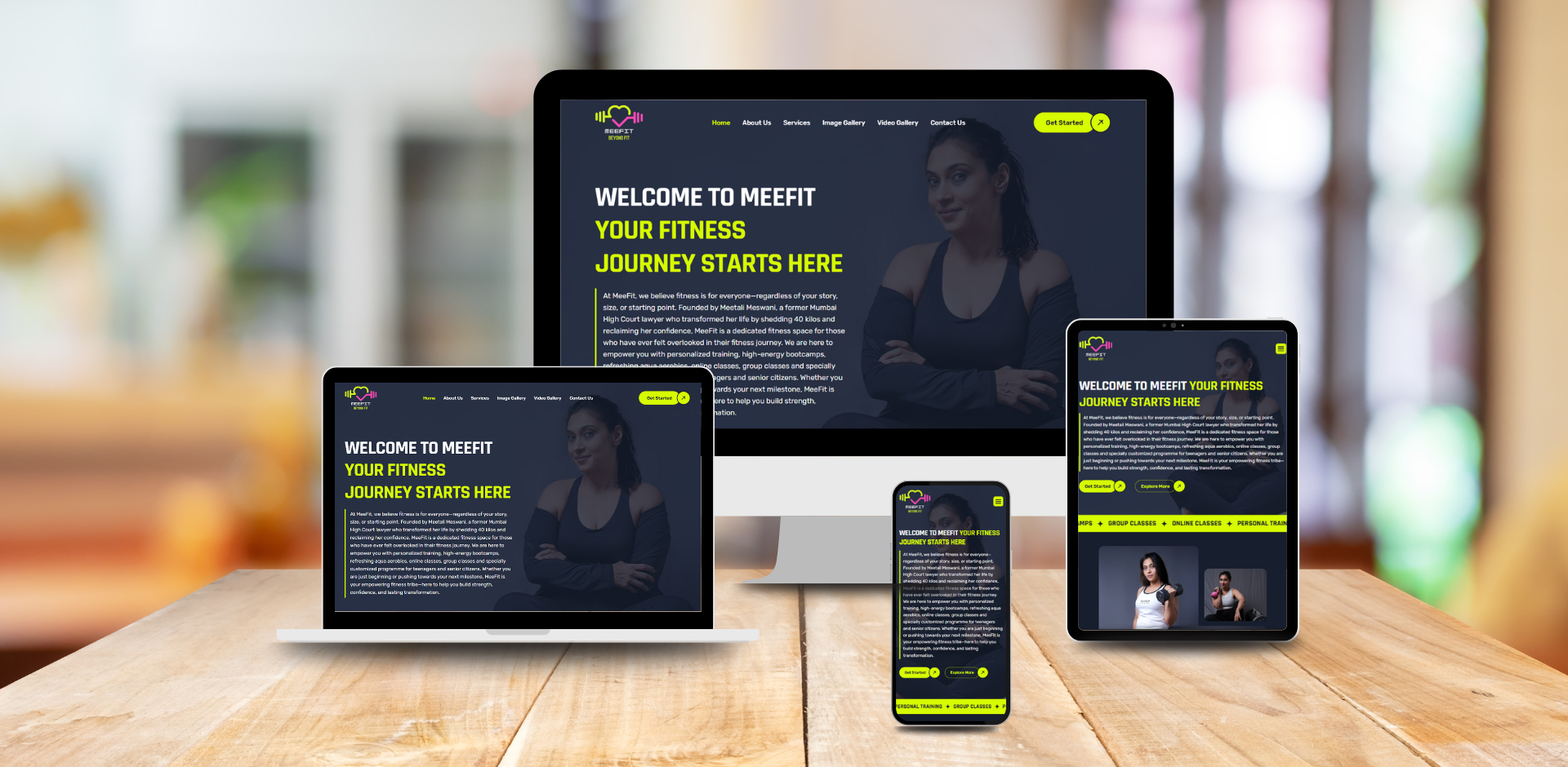 Meefit Fitness Training Website homepage design showing fitness programs and training services