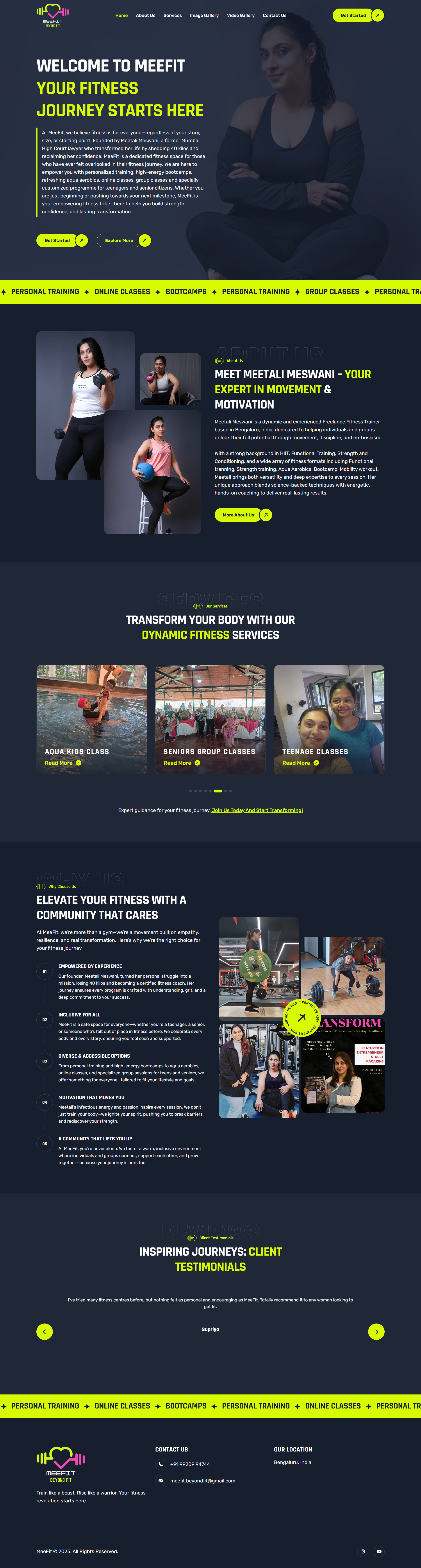 Meefit fitness training website designed by CodebySJ